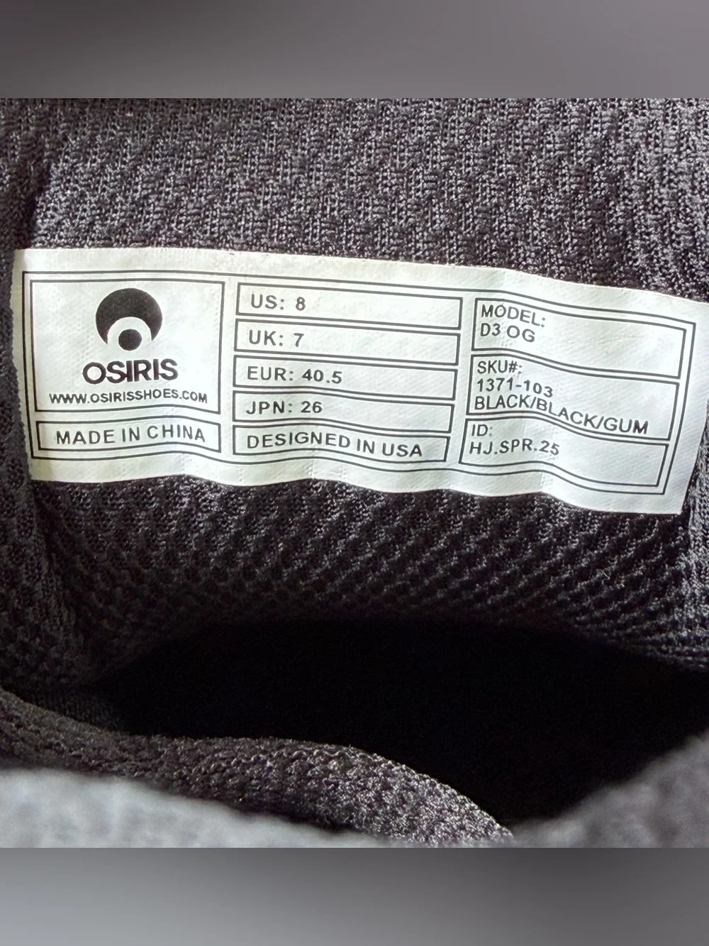 Osiris D3 OG Black/Gum Men’s Skate Shoes Size 8 1371-103 Skater Chunky Sneakers